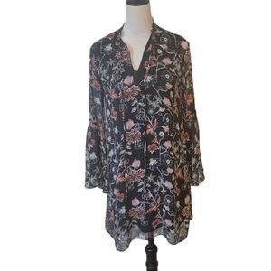 Philosophy Black‎ Floral Poet Sleeves Chiffon Mini Dress Size Small
